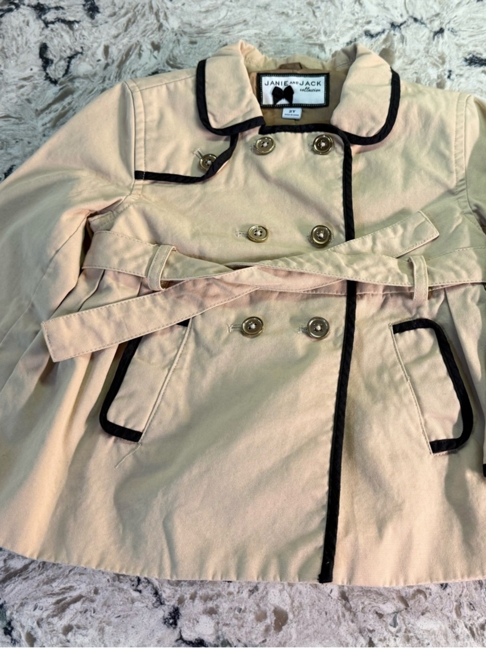 Janie and Jack Khaki Trench Coat with Black Trim